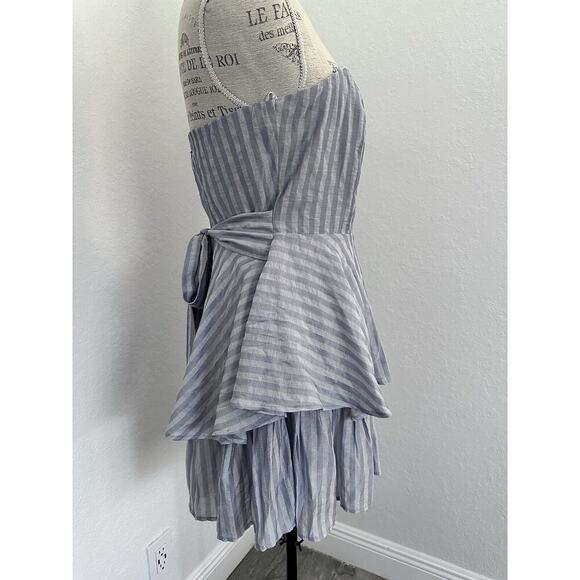 Lulus Women's Stripe Strapless Mini Ruffle Dress Size M Silver Fully Lined NWOT - Picture 3 of 6